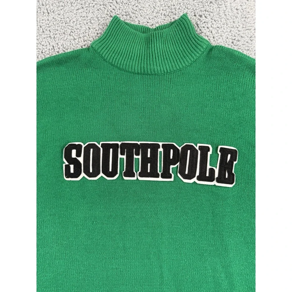 Vintage Southpole Turtleneck Sweater Mens 2XL Green‎ Logo Spell Out Long Sleeve
